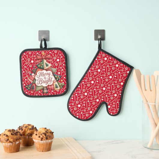 Merry en helder ovenwant & pannenlap set (Insitu(Ophanging))