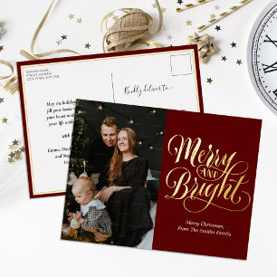 Merry en helder rood gouden kalligrafie foto folie feestdagen briefkaart