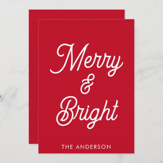 Merry en helder typografie script rode kerst feestdagenkaart (Voorkant / Achterkant)