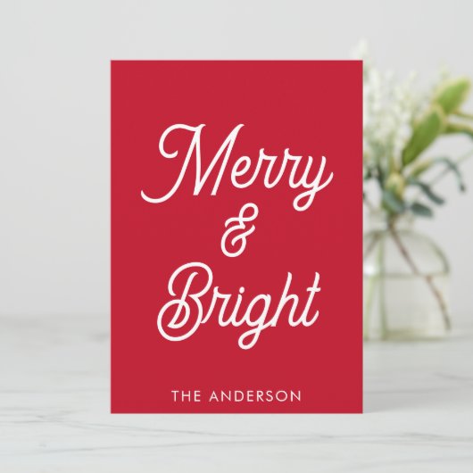 Merry en helder typografie script rode kerst feestdagenkaart (Staand voorkant)