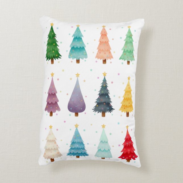 Merry en helder, waterverf kerstbomen accent kussen (Achterkant (Verticaal))