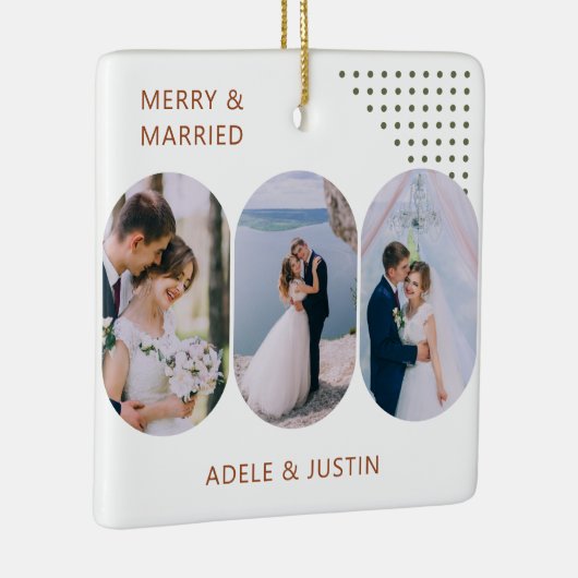 Merry en Married Rounded Lozenge foto's elke kleur Keramisch Ornament (Rechts)