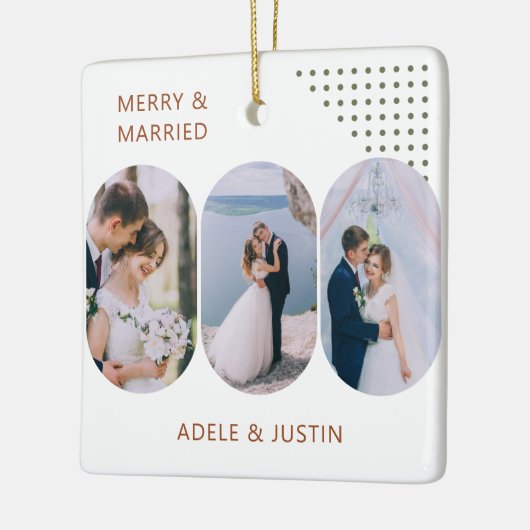 Merry en Married Rounded Lozenge foto's elke kleur Keramisch Ornament (Links)