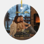 Merry & Engaged 2 Foto Verloving Aankondiging Keramisch Ornament (Achterkant)