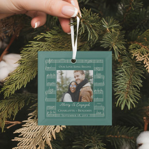 Merry Engaged Love Song Blad Muziek Paar Foto Glas Ornament