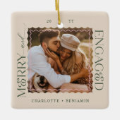 Merry & Engaged Modern Minimal Wavy Photo Keepsake Keramisch Ornament (Voorkant)