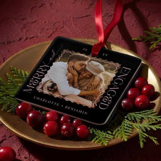 Merry & Engaged Modern Minimal Wavy Photo Keepsake Keramisch Ornament