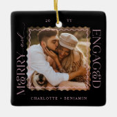 Merry & Engaged Modern Minimal Wavy Photo Keepsake Keramisch Ornament (Voorkant)