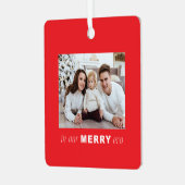 Merry Era Bright Grappig Een foto Rode Kerst Metalen Ornament (Voorkant links)