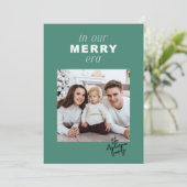 Merry Era Helder Grappig Een Foto Groene Kerstmis Feestdagenkaart (Staand voorkant)