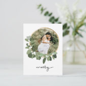 Merry Eucalyptus WreatPas getrouwd FotoKerstmis Briefkaart (Staand voorkant)