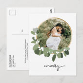 Merry Eucalyptus WreatPas getrouwd FotoKerstmis Briefkaart (Voorkant / Achterkant)