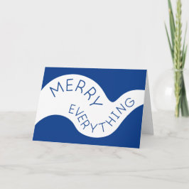 Merry Everything Blauw Gebogen Typografie Foto Feestdagen Kaart