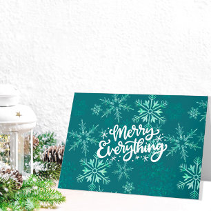 Merry Everything Calligraphy Groen Sneeuwvlokje  Feestdagen Kaart