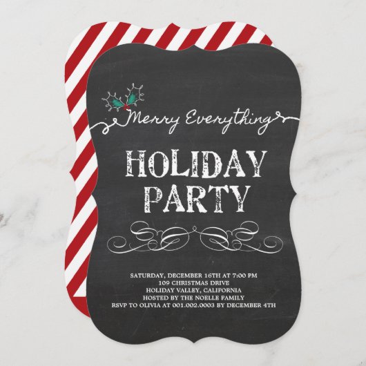 Merry Everything Chalkboard Holiday Party Uitnodig Kaart (Voorkant / Achterkant)