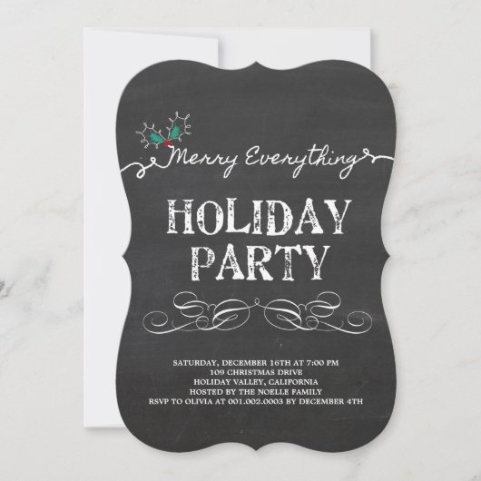 Merry Everything Chalkboard Holiday Party Uitnodig Kaart (Voorkant)