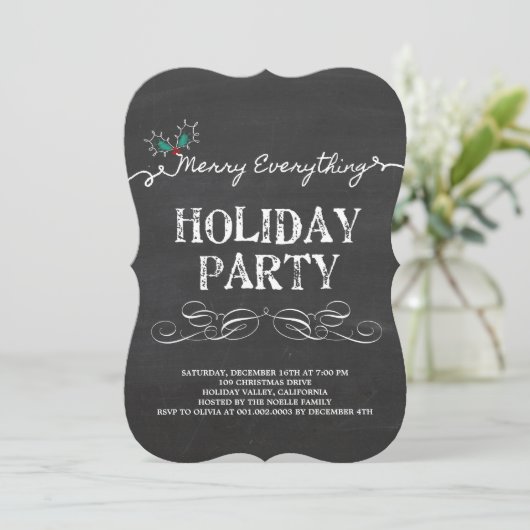 Merry Everything Chalkboard Holiday Party Uitnodig Kaart (Staand voorkant)