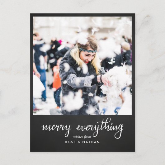 Merry Everything Chalkboard Script Vakantiefoto Feestdagenkaart (Voorkant)