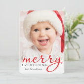 Merry Everything Christmas Bold Hand Script Photo Feestdagenkaart (Staand voorkant)