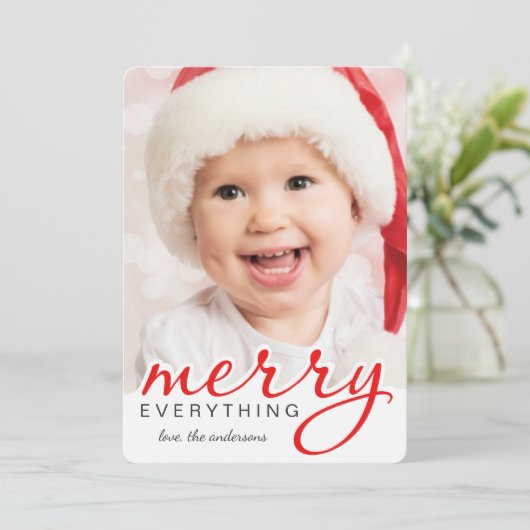Merry Everything Christmas Bold Hand Script Photo Feestdagenkaart (Staand voorkant)