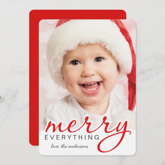 Merry Everything Christmas Bold Hand Script Photo Feestdagenkaart (Voorkant / Achterkant)