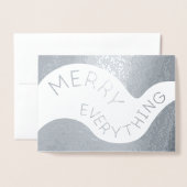 Merry Everything Curved Typography Holiday Silver Folie Kaarten (Voorkant met envelop)
