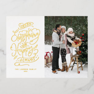 Merry Everything en Happy Always Lettering Foto Folie Feestdagen Briefkaart