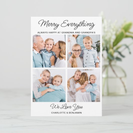 Merry Everything Grootouders 4 Afbeelding Kerst Feestdagenkaart (Staand voorkant)
