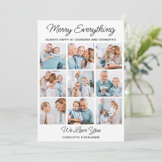 Merry Everything Grootouders 9 Afbeelding Kerst Feestdagenkaart (Staand voorkant)