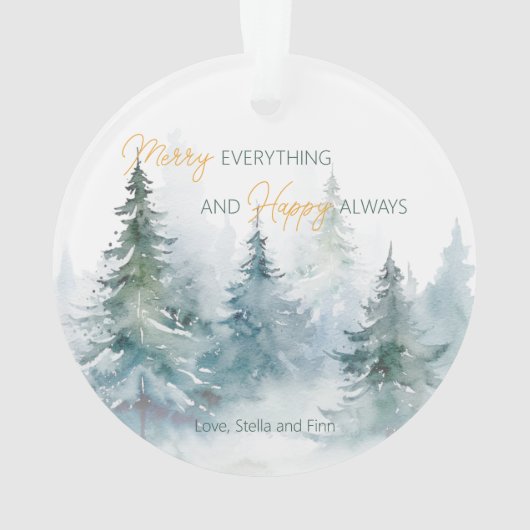 Merry Everything Happy Always Winter Trees Acrylic Ornament (achterkant)