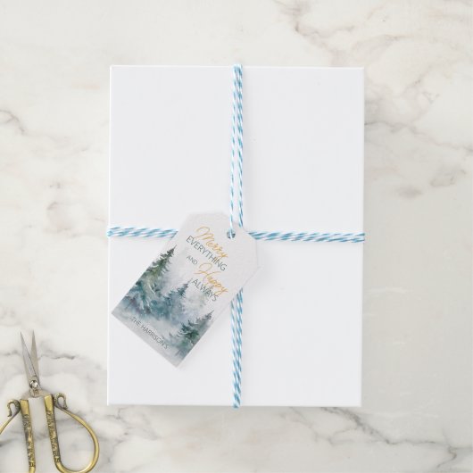 Merry Everything Happy Always Winter Trees Cadeaulabel (Met Touw)