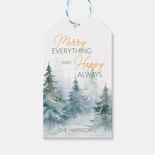 Merry Everything Happy Always Winter Trees Cadeaulabel (Voorkant)