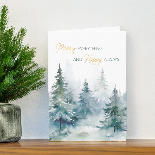 Merry Everything Happy Always Winter Trees Feestdagen Kaart