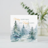 Merry Everything Happy Always Winter Trees Flat Feestdagenkaart (Staand voorkant)