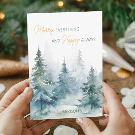 Merry Everything Happy Always Winter Trees Flat Feestdagenkaart