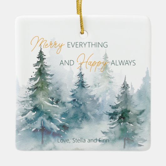 Merry Everything Happy Always Winter Trees Keramisch Ornament (Voorkant)