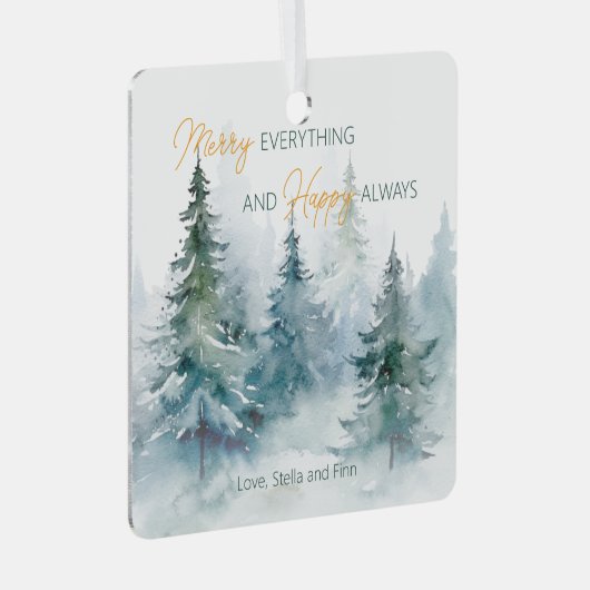 Merry Everything Happy Always Winter Trees Metalen Ornament (Voorkant Rechts)