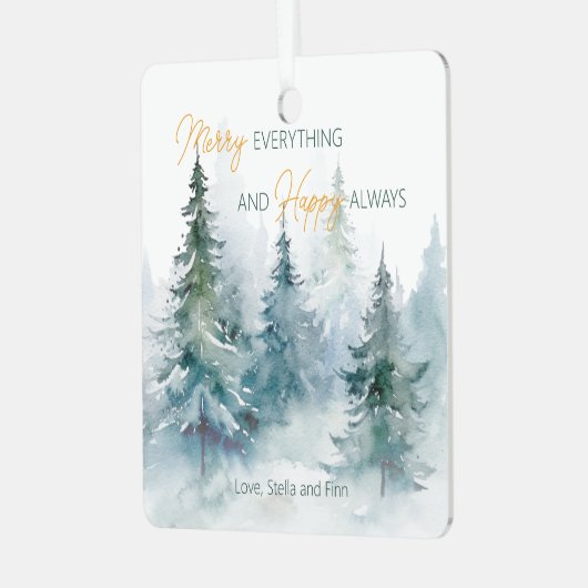 Merry Everything Happy Always Winter Trees Metalen Ornament (Voorkant links)