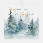 Merry Everything Happy Always Winter Trees Metalen Ornament (Achterkant)
