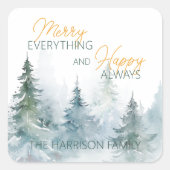 Merry Everything Happy Always Winter Trees Vierkante Sticker (Voorkant)