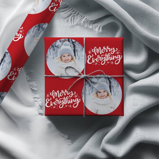 Merry Everything Kalligrafie Rood Foto Cadeaupapier