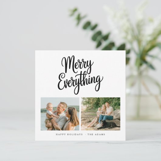 Merry Everything Modern Familie 2 Foto Kerstmis Feestdagenkaart (Staand voorkant)