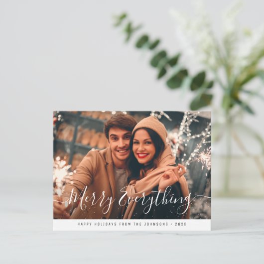 Merry Everything Modern Script Leuke foto Briefkaart (Staand voorkant)