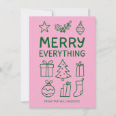 Merry Everything Pink Green Doodle Sketch Naam toe Feestdagenkaart (Voorkant)