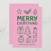 Merry Everything Pink Green Doodle Sketch Naam toe Feestdagenkaart (Voorkant / Achterkant)