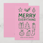 Merry Everything Roze Groen Doodle Schets Voeg Naa Feestdagenkaart (Voorkant / Achterkant)