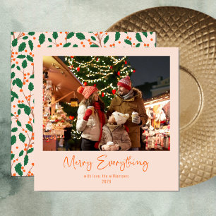 Merry Everything Roze Groen Hulst Botanische Foto Feestdagenkaart