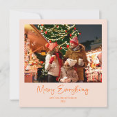 Merry Everything Roze Groene Hulst Botanische Foto Feestdagenkaart (Voorkant)