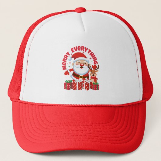 Merry Everything Santa & Reindeer Christmas Trucker Pet (Voorkant)