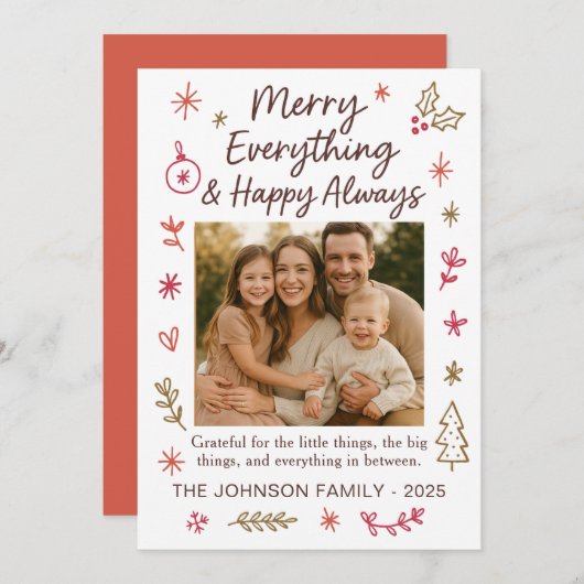 Merry Everything Scribble Doodle Christmas Kaart (Voorkant / Achterkant)